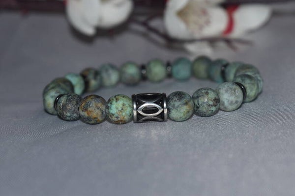 ​Bracelet « Lagon d'Afrique » – Perles Mates 8mm Turquoise Africaine & Acier Silver