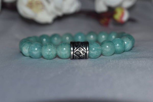 ​Bracelet « Lagune d'Afrique » – Perles 8mm Amazonite Verte d'Afrique & Acier Silver
