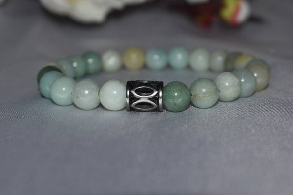 ​Bracelet « Douceur d'Amazonie » – Perles 8mm Amazonite Mixed & Acier Silver