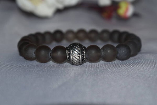 ​Bracelet « Brume de Quartz » – Perles Mates 8mm Quartz Fumé du Brésil & Acier Silver