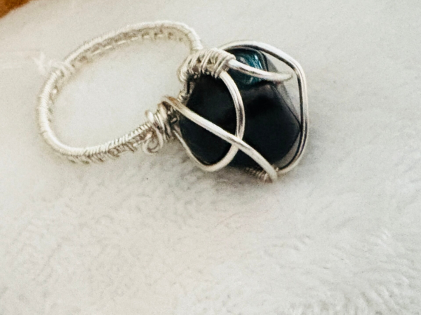 Silver wire wrapped gemstone ring
