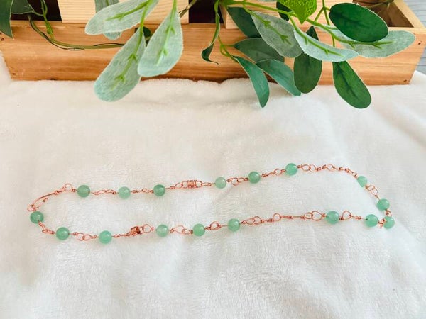 Cooper wire wrapped green aventurine beaded necklace