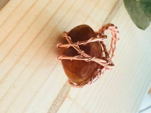 Copper wire wrapped gemstone ring