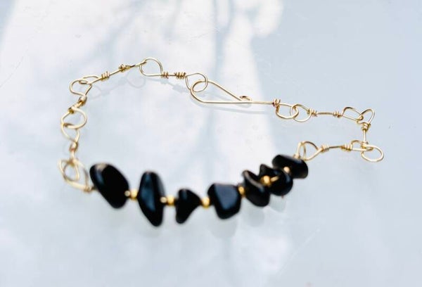 Gold wire black tourmaline bracelet