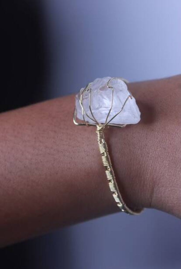 Handmade gold wire wrapped quartz jewelry set