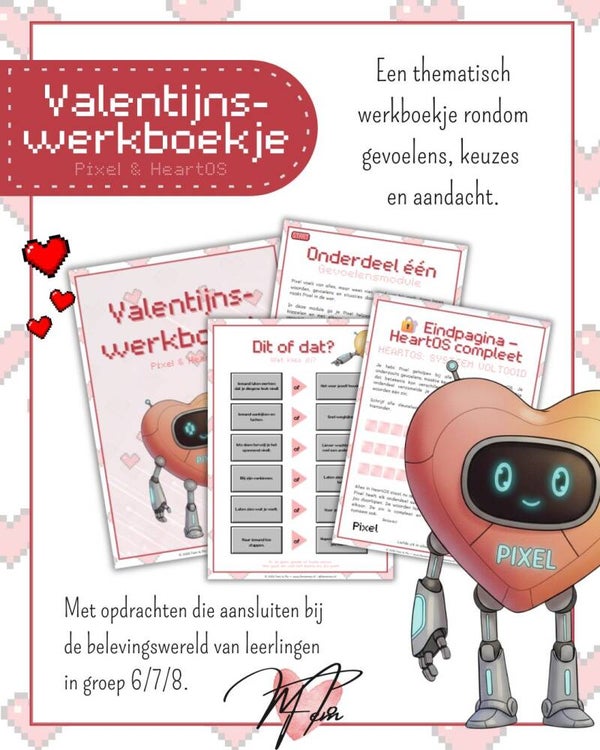 Valentijnswerkboekje – Pixel & HeartOS (groep 6 t/m 8)