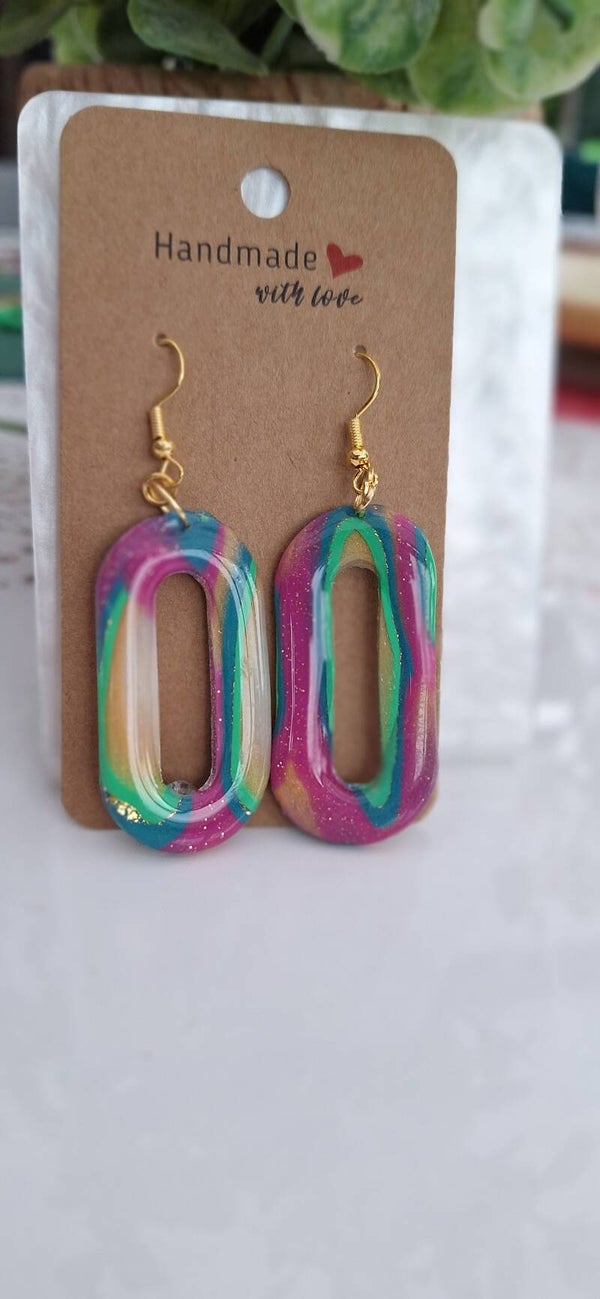 Lange ovalen oorringen multicolor