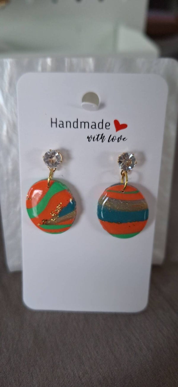 Ronde oorbellen: oranje blauw groen