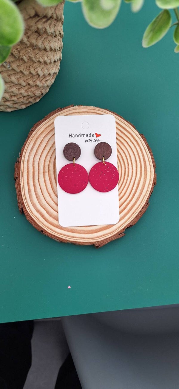 Handgemaakte ronde oorringen Daisy fuschia 003.6