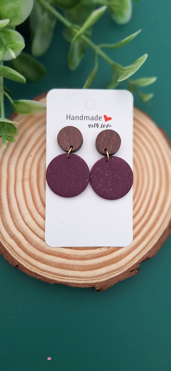 Handgemaakte ronde oorbellen Daisy paars