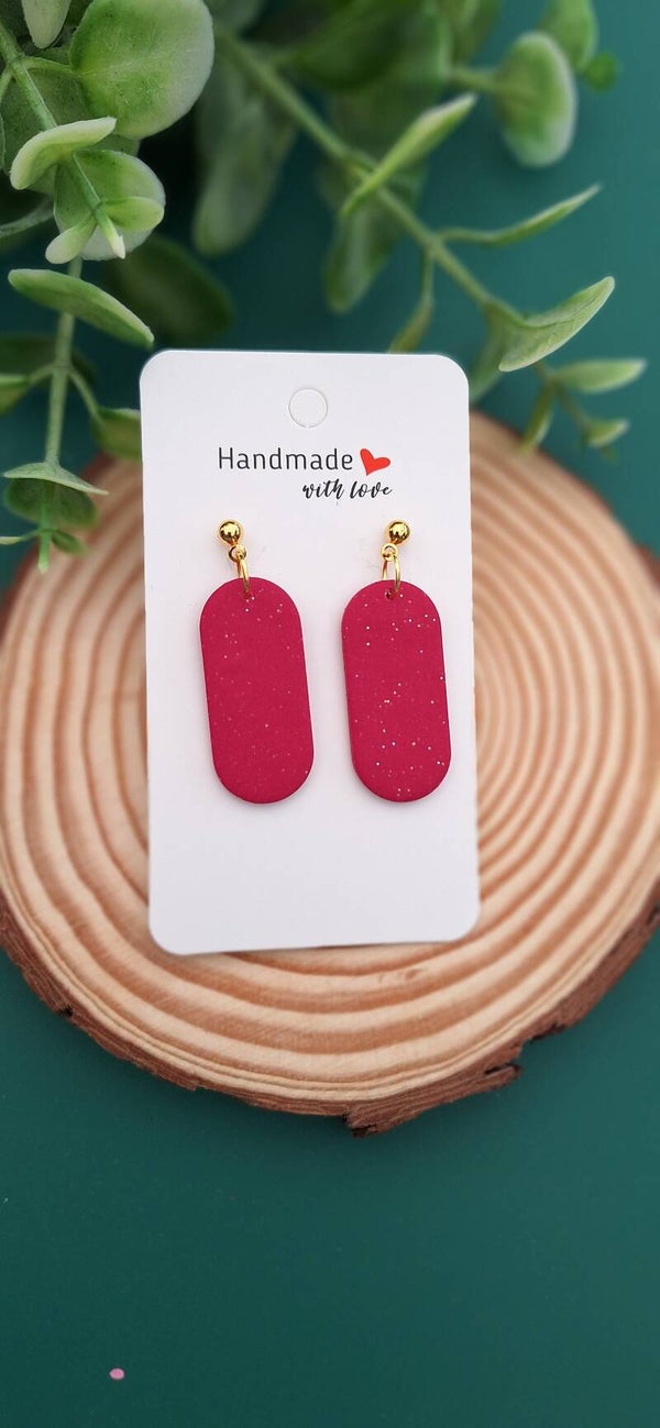 Handgemaakte langwerpige oorbellen Emma fuschia