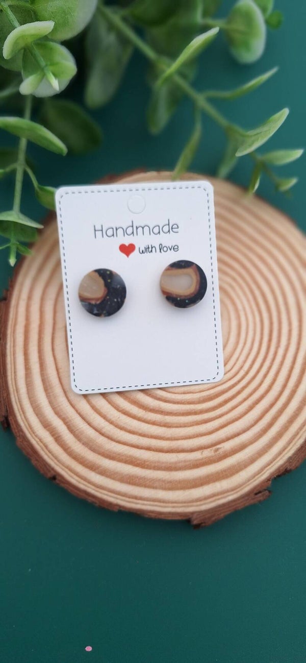 Handgemaakte ronde oorbellen Lola zwart/bruin