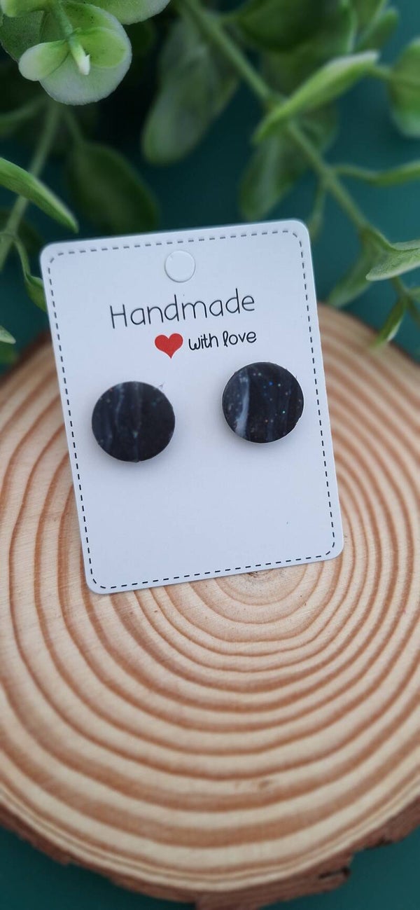 Handgemaakte ronde oorbellen Lola zwart / grijs