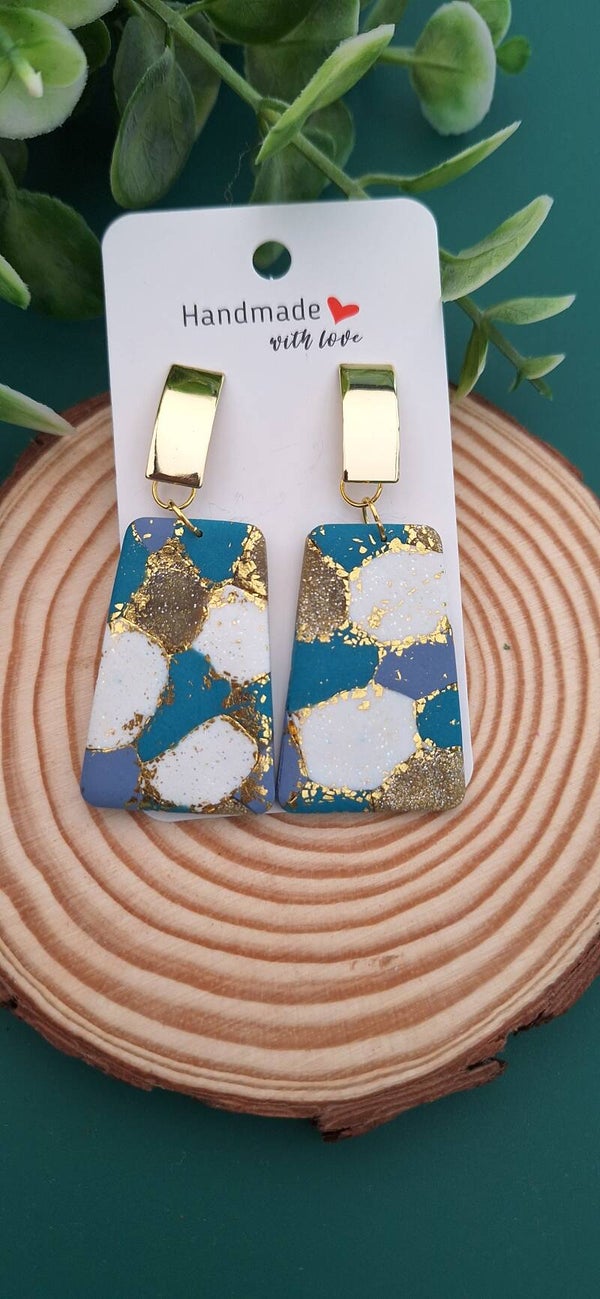 Handgemaakte oorbellen Paris blauw/wit/goud