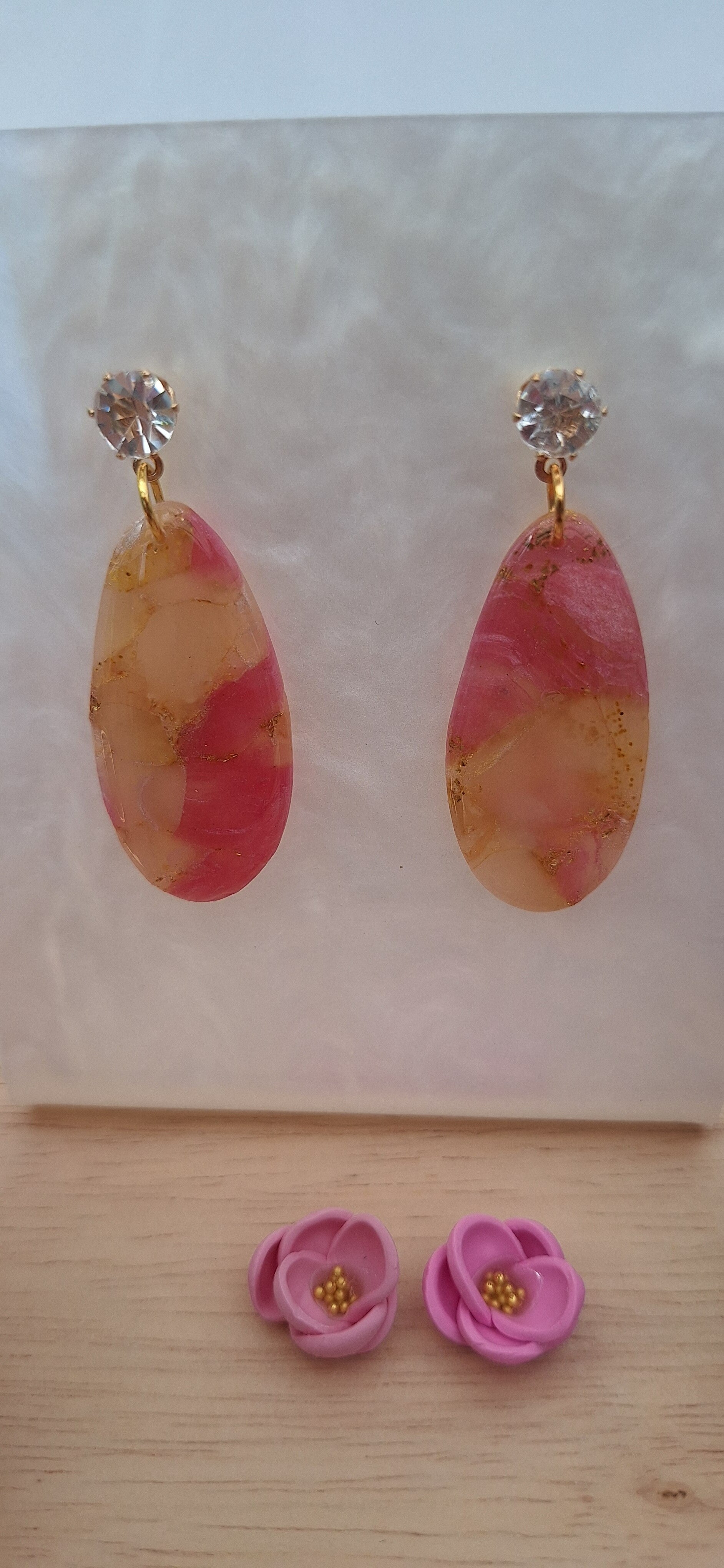 Handgemaakte oorbellen Stone effect Ovaal met zirkoon steker