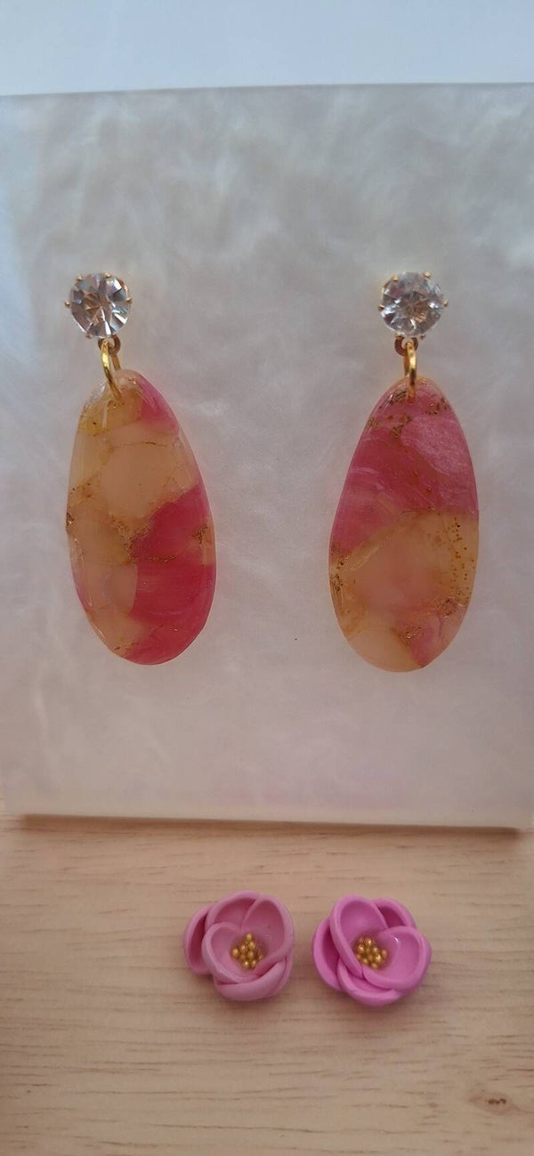 Handgemaakte oorbellen Stone effect Ovaal met zirkoon steker