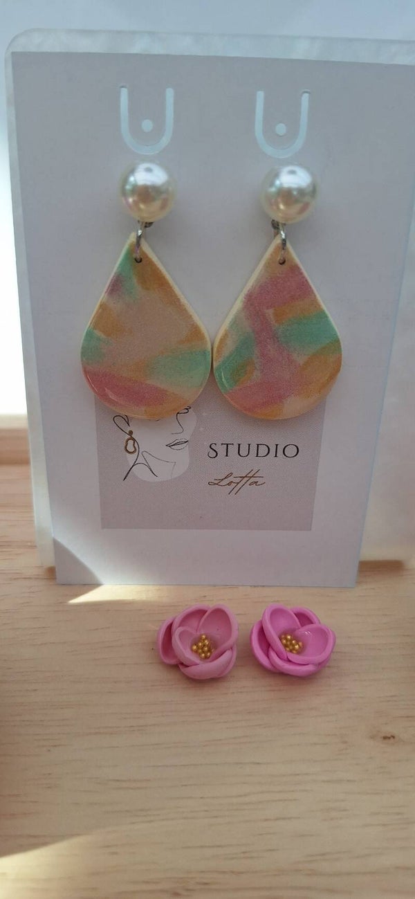 Handgemaakte oorbellen multicolor waterdruppel