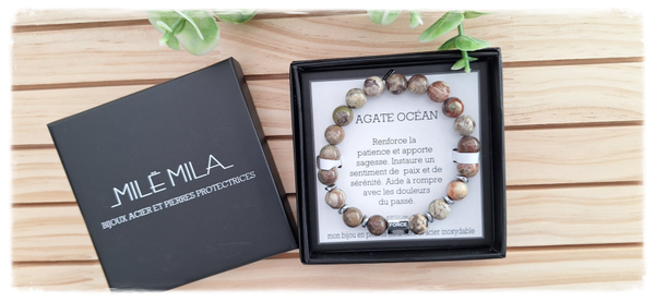 Armband voor hem : beschermende stenen: Agate Océan