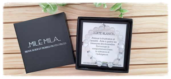 Armband voor hem : beschermende stenen: Agate blanche