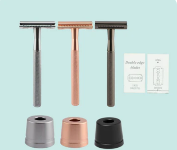 Safety razor scheermesje + houder (zwarte kleur) + mesjes