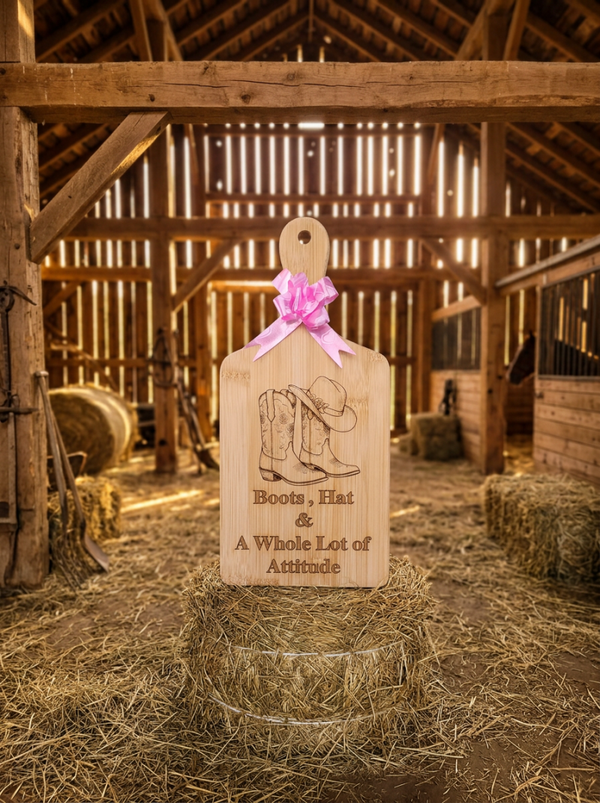 Boots, Hat & A Whole Lot of Attitude — Bamboo Plaque
