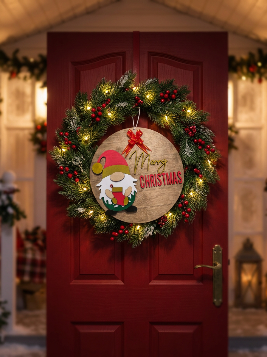 Merry Christmas Gnome Door Plaque