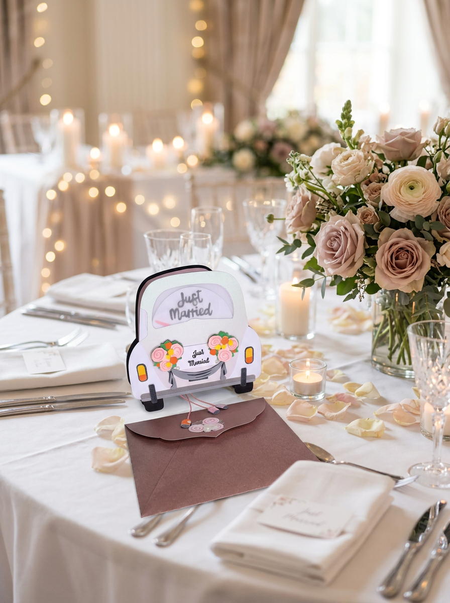 Just Married — Shaped Wedding Car Card