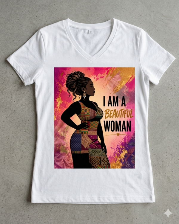 "A Beautiful Woman"-Women's v-neck t-shirt- White