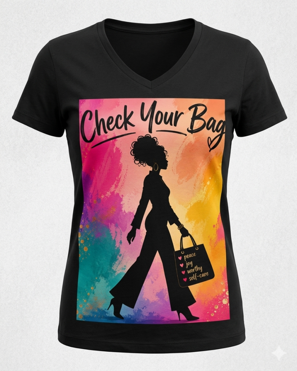 "Check Your Bag" Women's v-neck t-shirt-Black