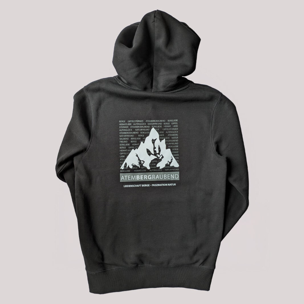 Einzelstück Hoodie „Berggefühl“ – schwarz unisex Gr.L