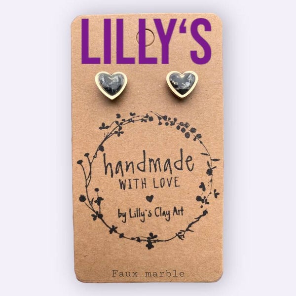 Stecker Marmor  Herz Schwarz/Weiss/Gold