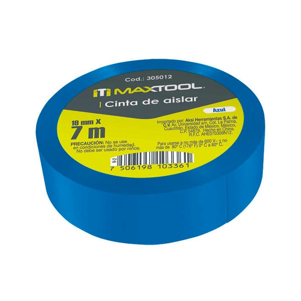 Cinta Aislar Chica Color Azul MAXTOOL 18mm x 7m "305012"