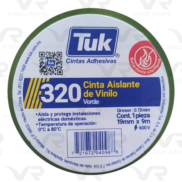 Cinta Aislar Eléctrica TUK 320 Color Verde 19mm x 9m