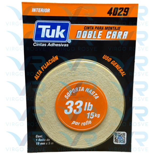 Cinta Doble Cara Profesional 3/4" x 1.5m TUK "4029"