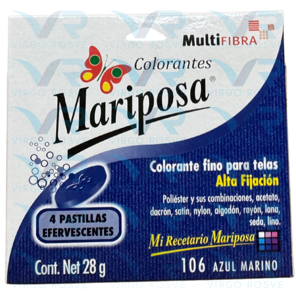Colorante MARIPOSA Multifibra Azul Marino 106 (4 PASTILLAS)