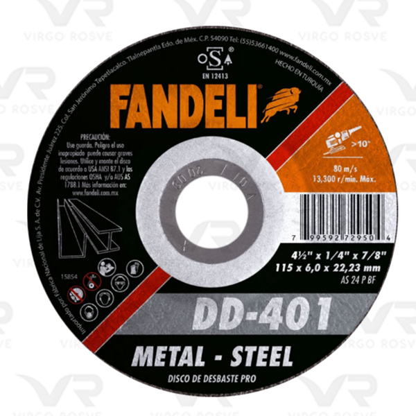 Disco Desbaste FANDELI 4 1/2" Metal "401" PRO+