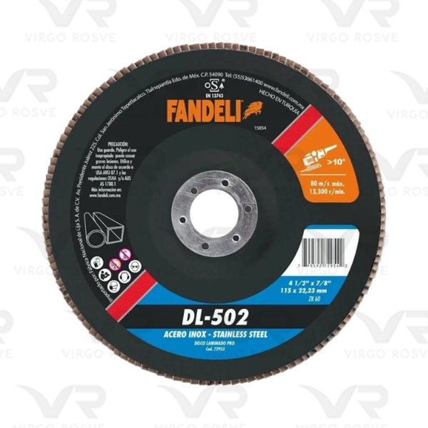 Disco Laminado FANDELI 4 1/2" #60 INOX "502" PRO+