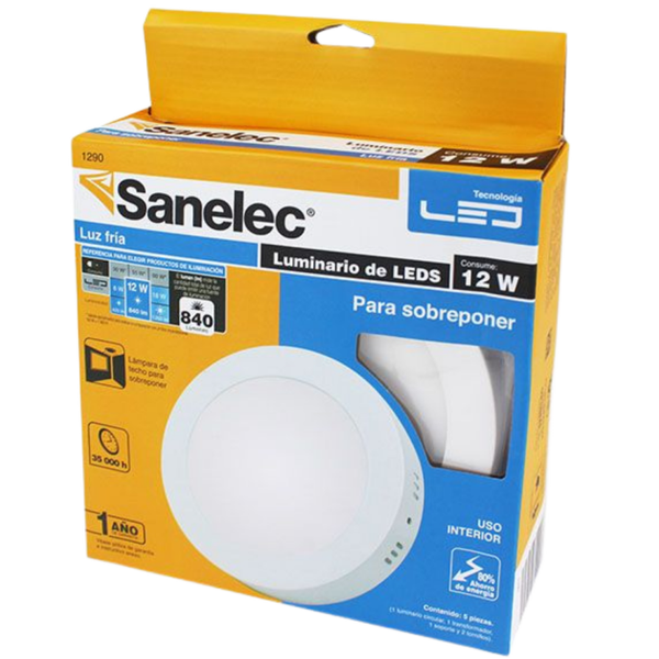 Lampara Led Redonda Sobreponer Luz Fría 12w SANELEC "1290"