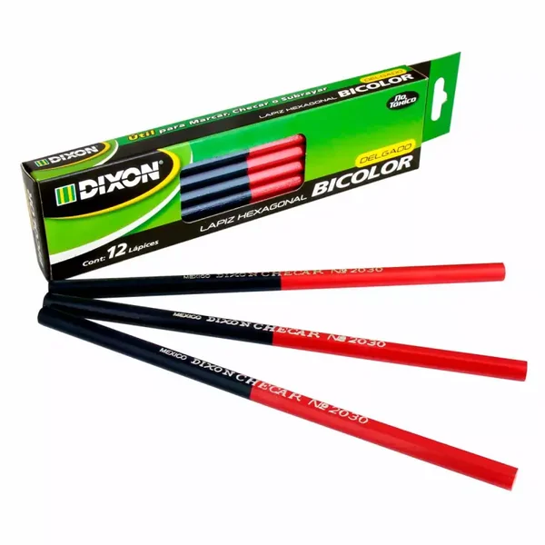 Lapiz Bicolor Hexagonal DIXON Delgado Con 12pz
