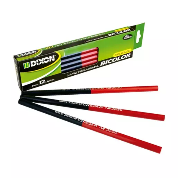Lapiz Bicolor Hexagonal DIXON Delgado Con 12pz