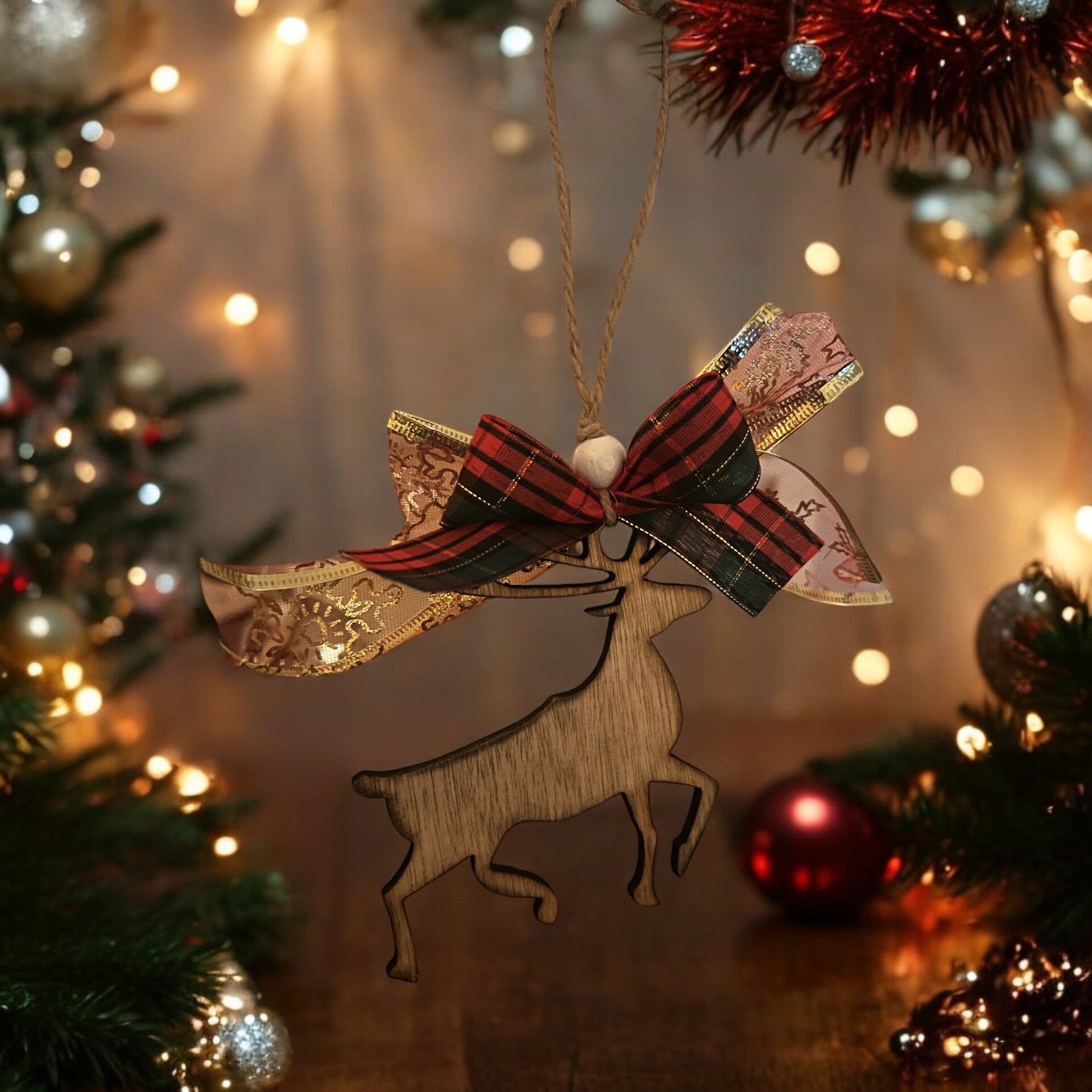 Kersthanger Rendier met strik | Little Dfly