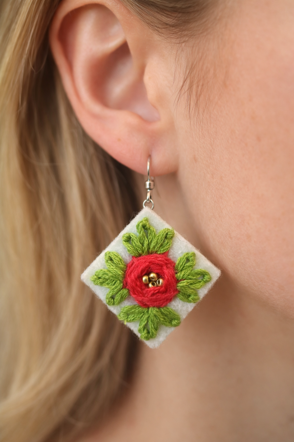 Handmade flower earrings “Red Bloom”