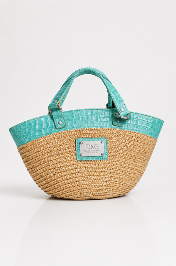 Dolce & Gabbana Raffia Tote Bag Turchese