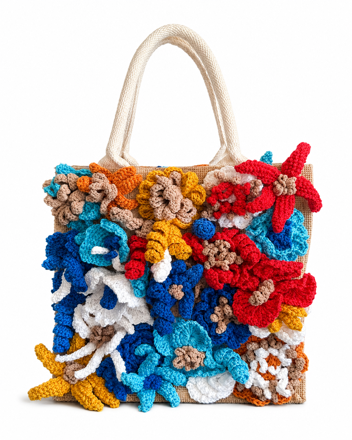 Mama Crochet Tote Flowers blue