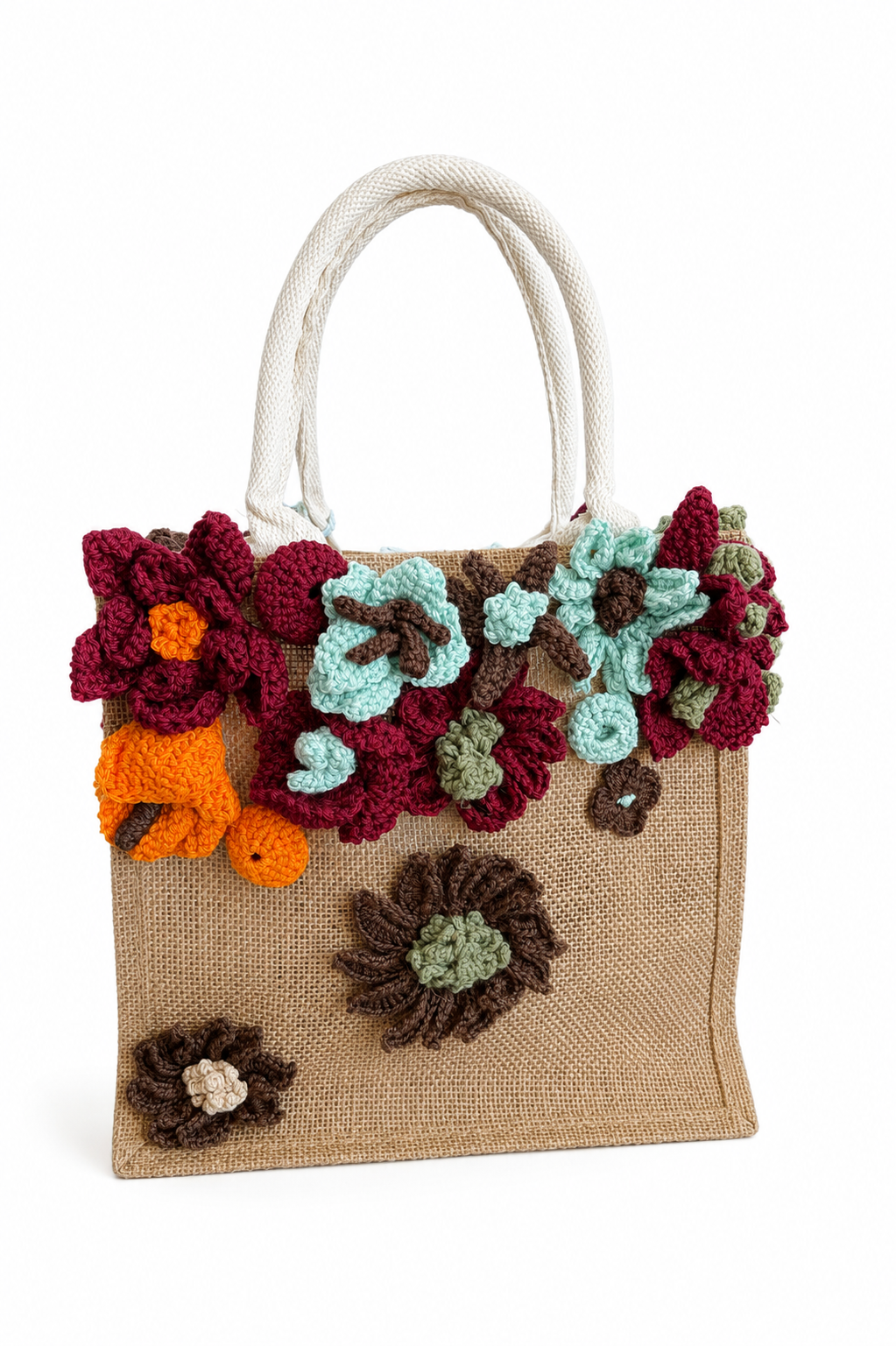 Mama Crochet Tote Flowers Burgundy
