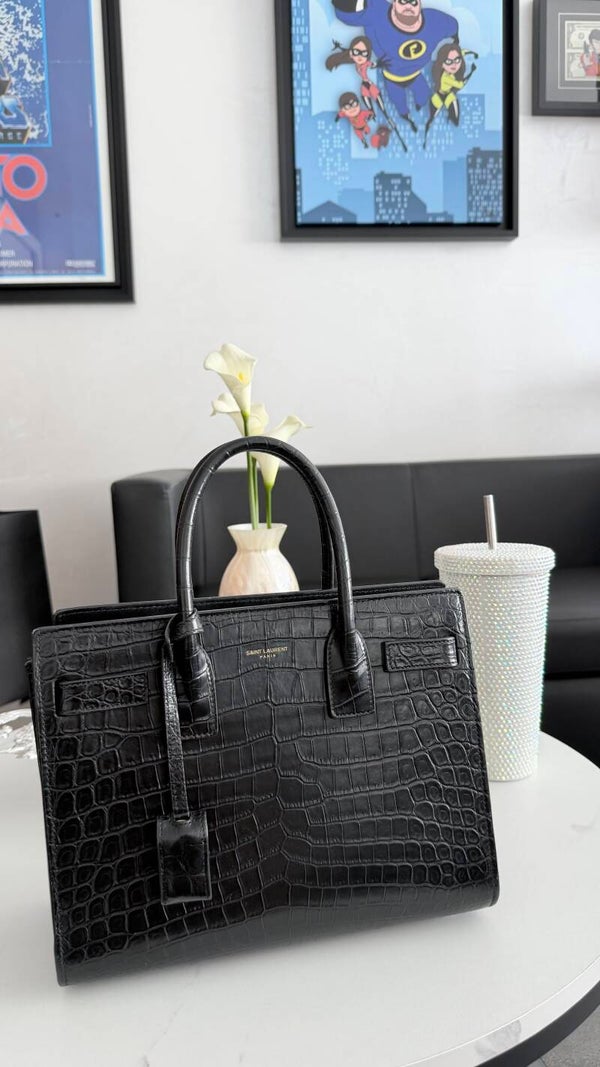 SAINT LAURENT SAC DE JOUR CROCO NERA