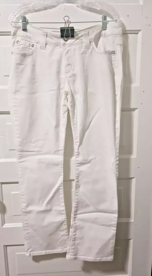 Womans Lee Platinum Sz 12 Short Jewel Silver Trim Midrise White Jeans