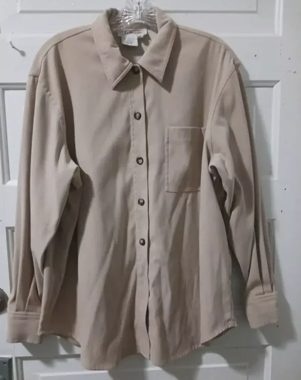 Talbots Womans Small Beige Long Sleeve Plush Button Up Shirt