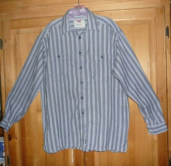 LEVI'S CLASSIC JEANSWEAR Mens Size Large Blue Stripe Cotton Button Down Shirt