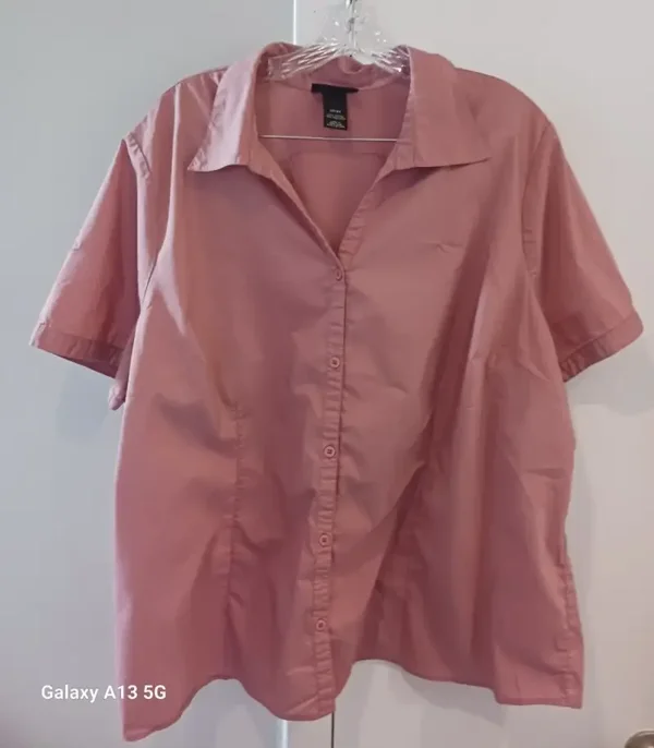 Lane Bryant Womans Pink V-Neck Blouse Stretch Button Down Plus Size 22/24